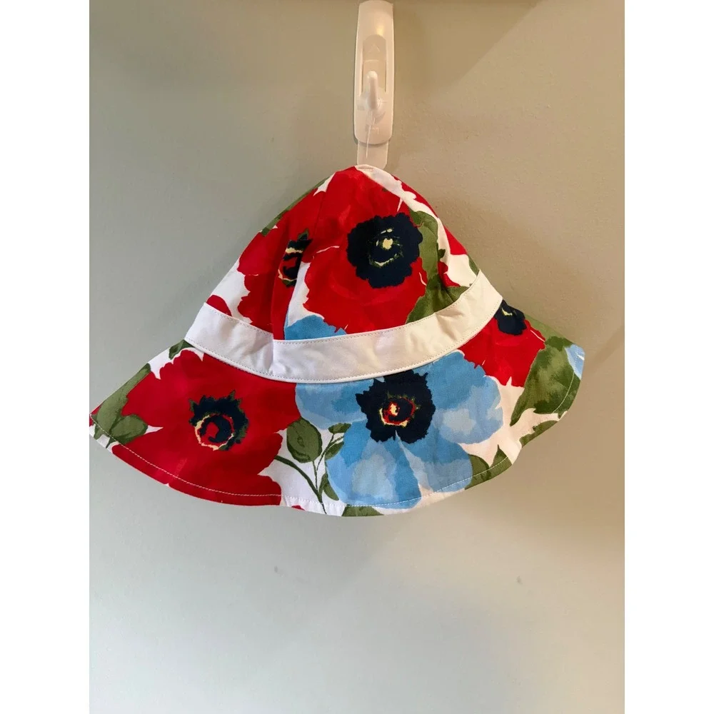 NWT Janie and Jack Baby 6-12 months Cotton Floral Sun Hat red white blue